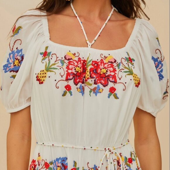 FARM Rio Off-White Tropical Porcelain Embroidered Maxi Dress - Picture 2 of 6
